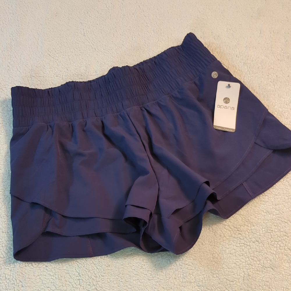 Apana Women's High Waiste Navy Layered Ruffle Short With Built In